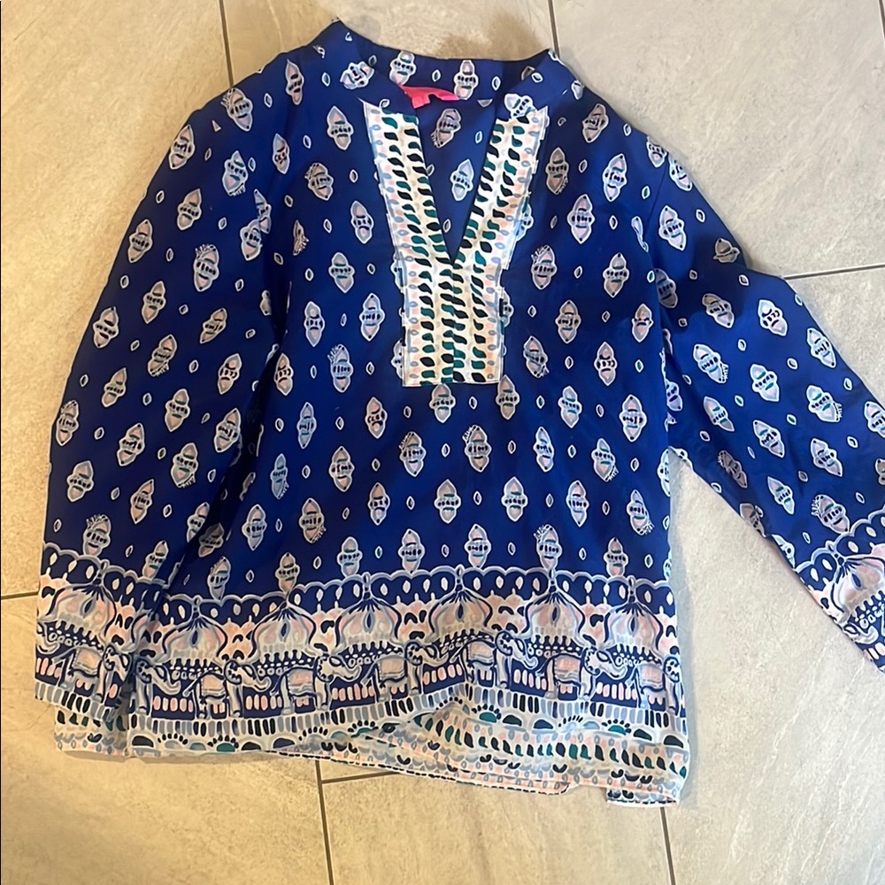Lilly Pulitzer Blue and White Boho Blouse